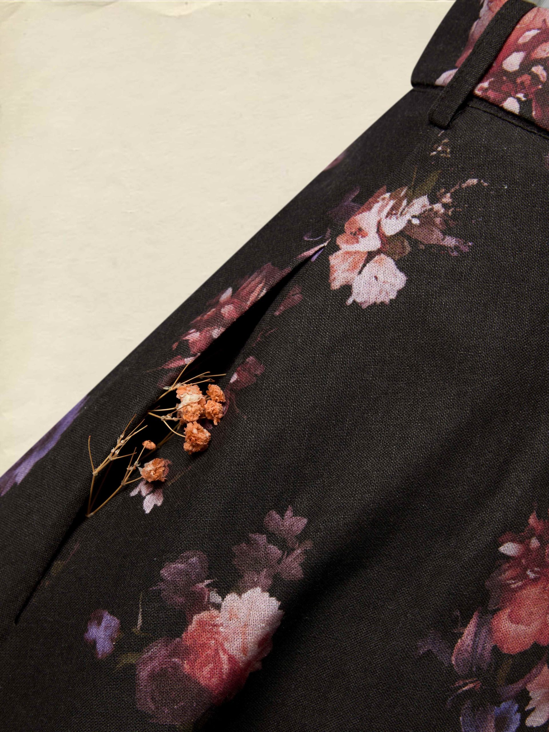 Maxi Cotton Skirt, Floral, Belt Design, Vintage, Black - Image 4