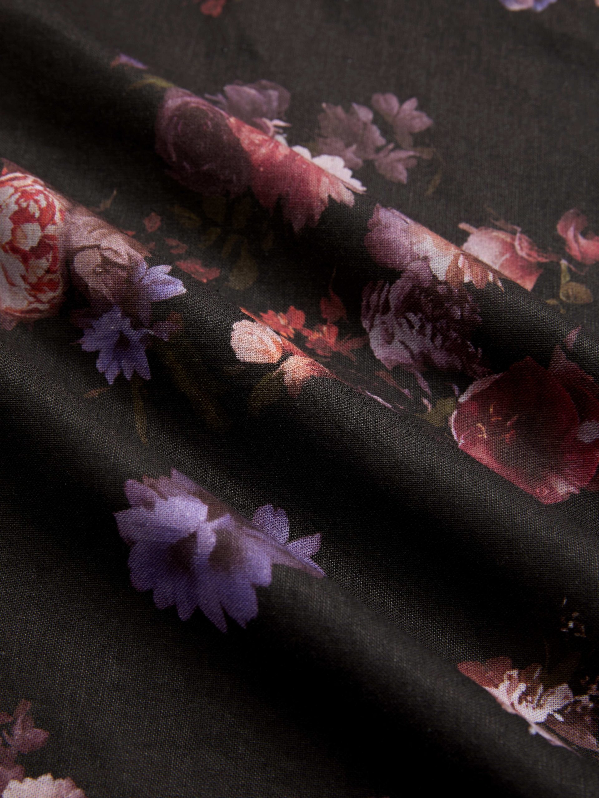 Maxi Cotton Skirt, Floral, Belt Design, Vintage, Black - Image 5