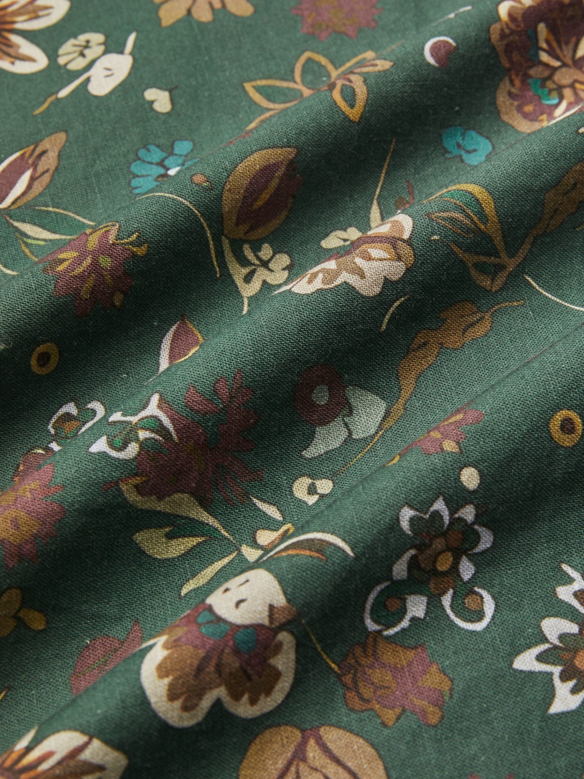Midi Linen Dress, Long Sleeves, Square Neck, Paisley, Vintage, Green - Image 7