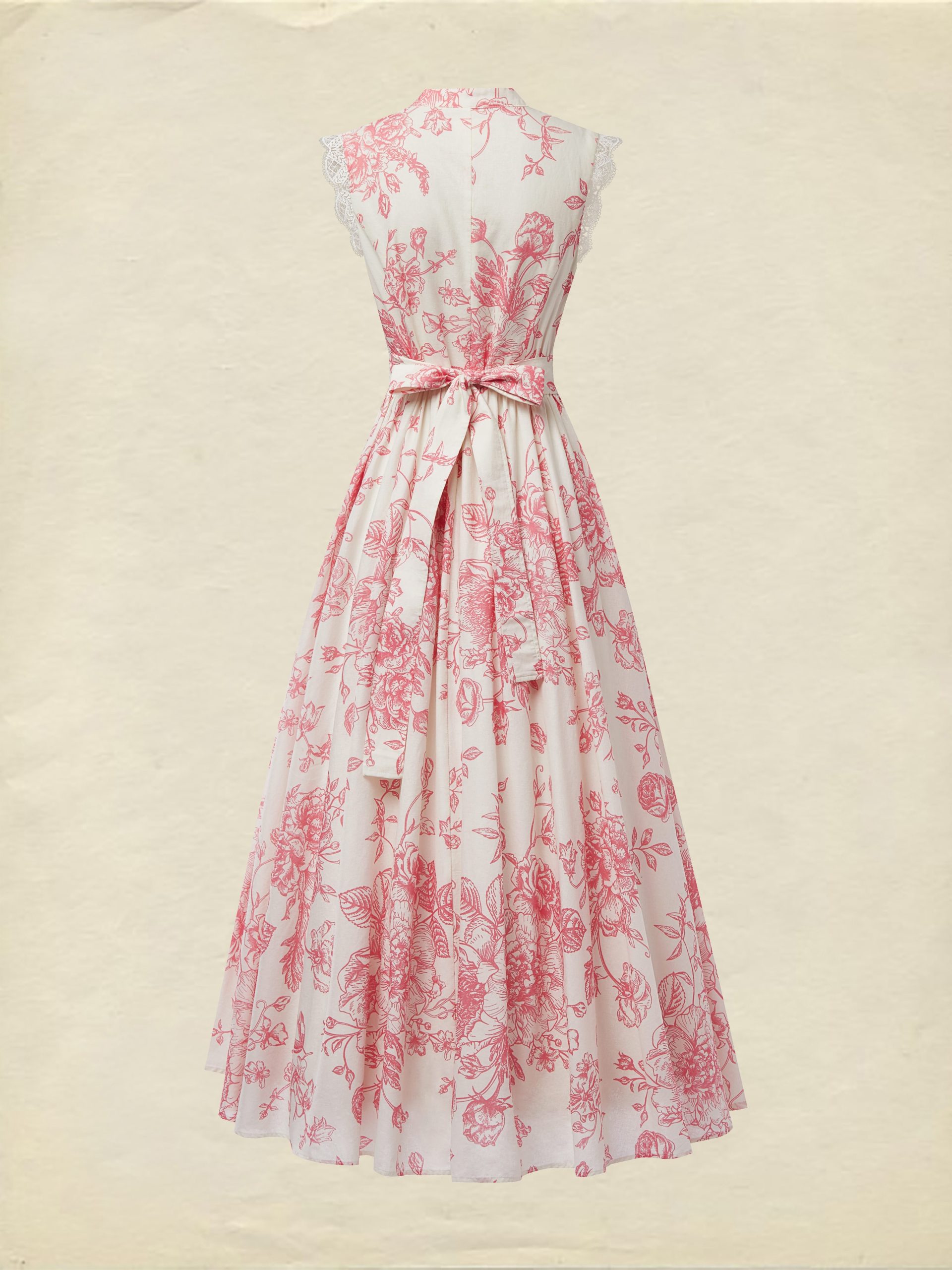 (SIZE:XS-XXL) Maxi Linen Dress , Cap Sleeves, Stand Collar, Floral, Lace, Vintage, Apricot - Image 3